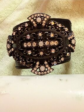 Black Crystal Filigree Statement Cuff Bracelet
